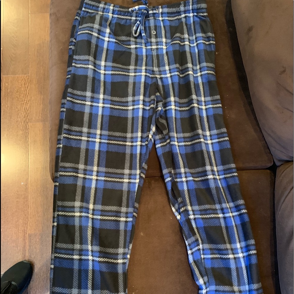 Mens Medium Blue Plaid Louge Pants